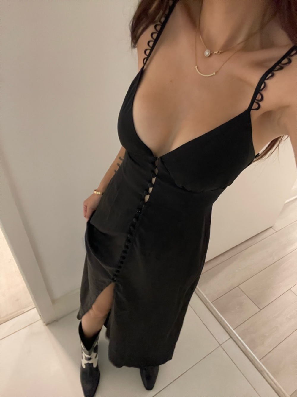 For Love & Lemons black satin maxi dress